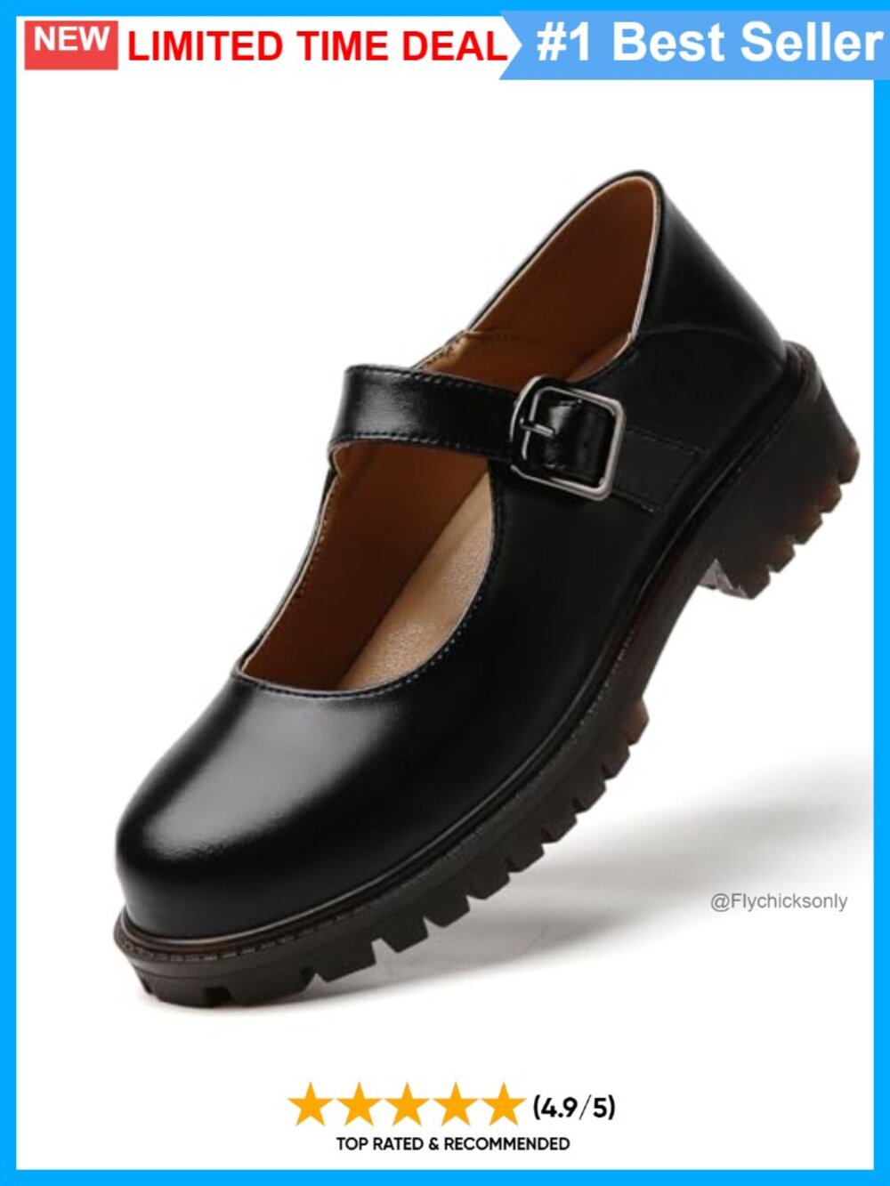 Mary Jane Flats Leather Chunky Platform Non Slip Work Shoes